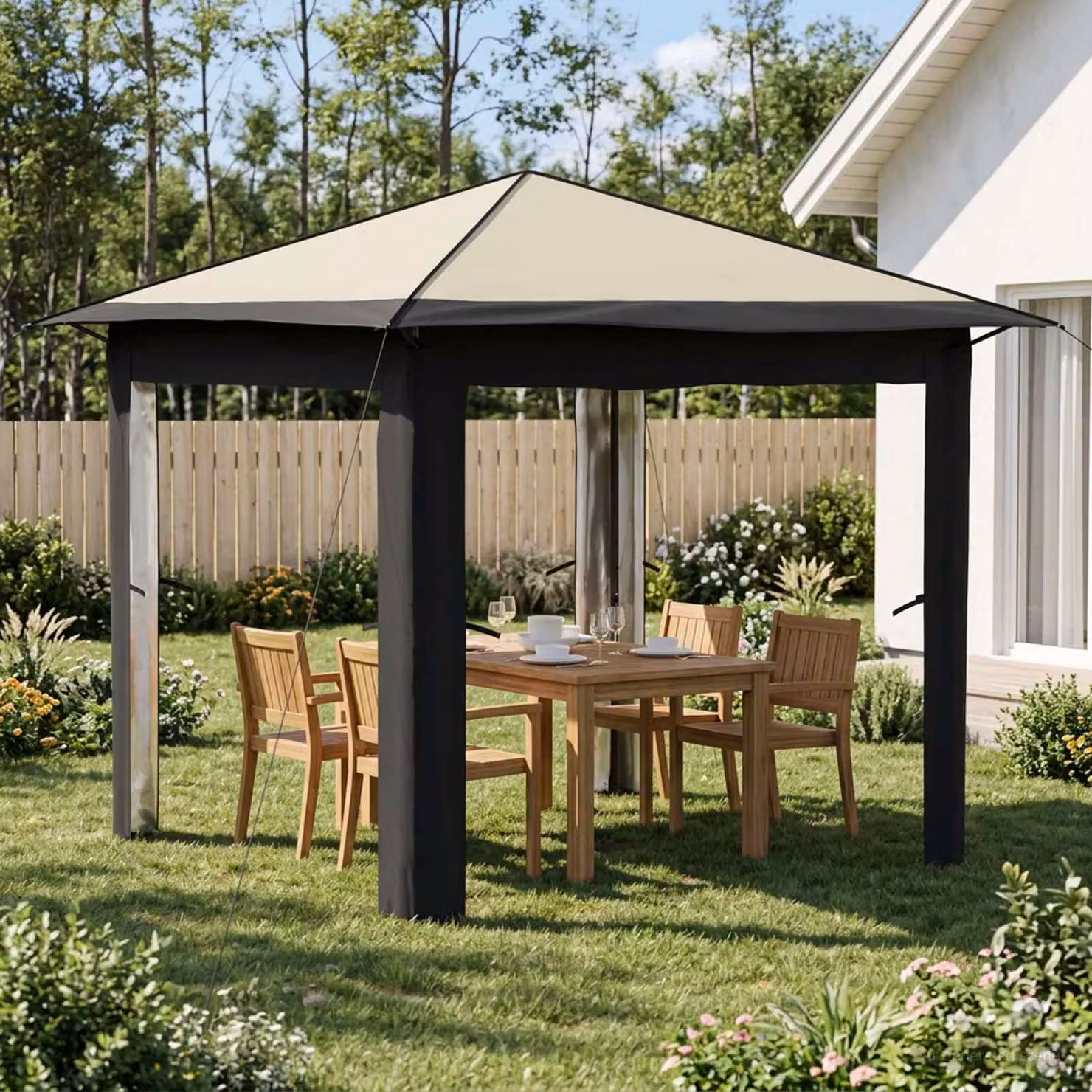 Gazebo senza Parete vidaXL in Acciaio e Poliestere, Colore Beige e Antracite, L/P/H: 260 x 260 x 245 cm