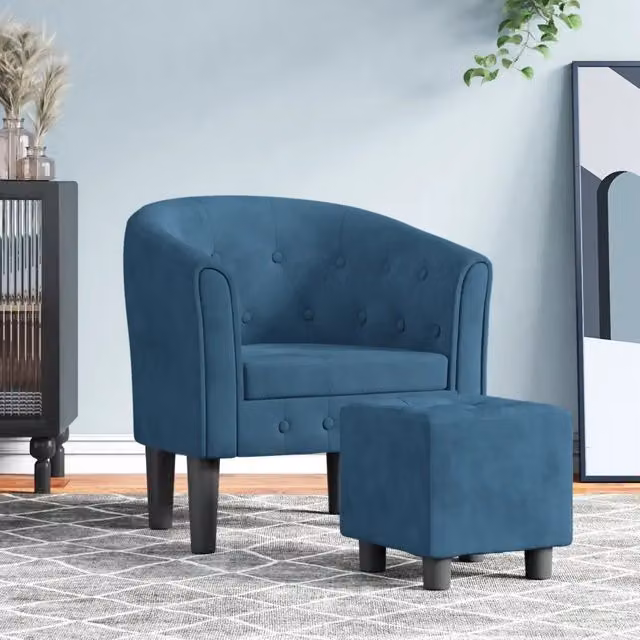 Divano Sedia-Poltrona Cabriolet con Poggiapiedi Blu Scuro in Velluto 383301