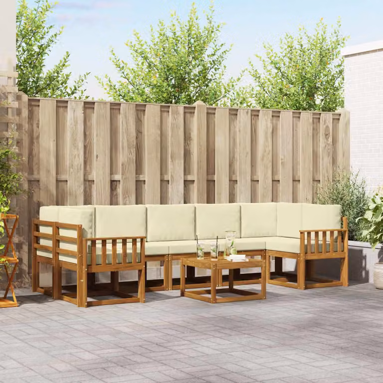 Set di divani da esterno vidaXL 8 pz in legno di acacia con cuscini, beige e marrone