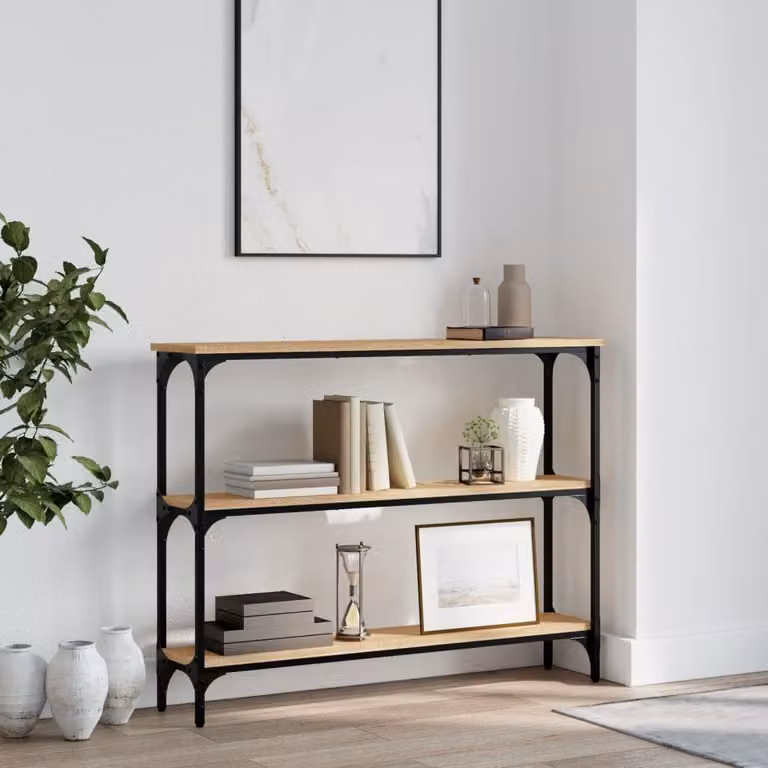 vidaXL Tavolino Consolle in Legno Rovere Sonoma e Metallo, L 100 x P 22,5 x H 75 cm