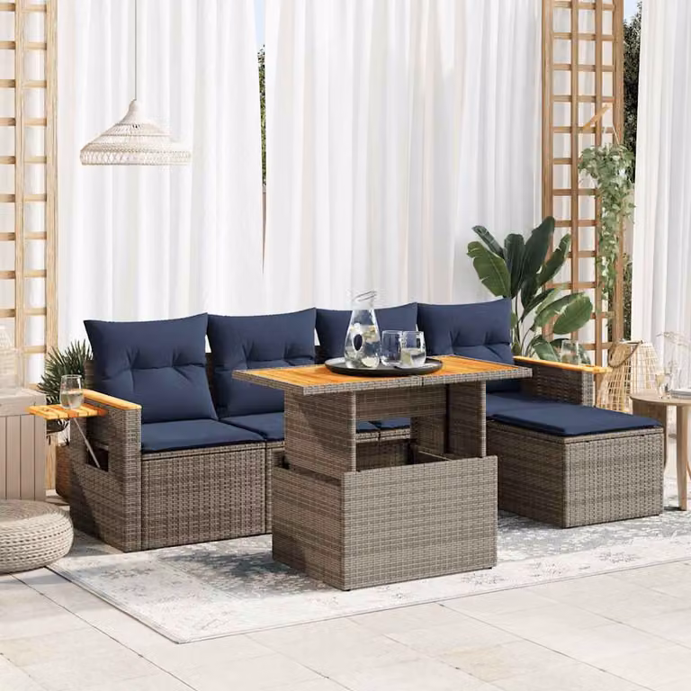 Maison Exclusive - Set Divano da Giardino 6pz con Cuscini Grigio Polyrattan Acacia