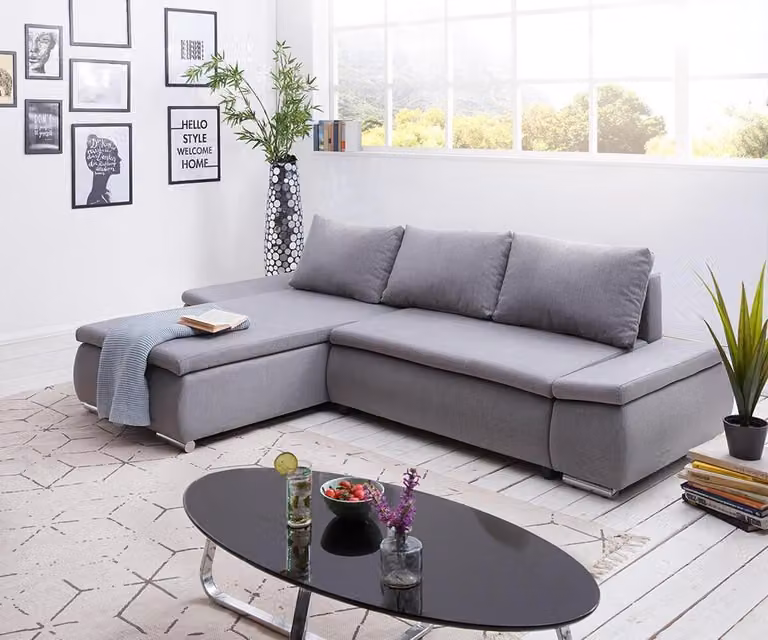 Schlafsofa Design Ecksofa L-Form Bettfunktion Couch Textil Sofas Stoff Schlaf