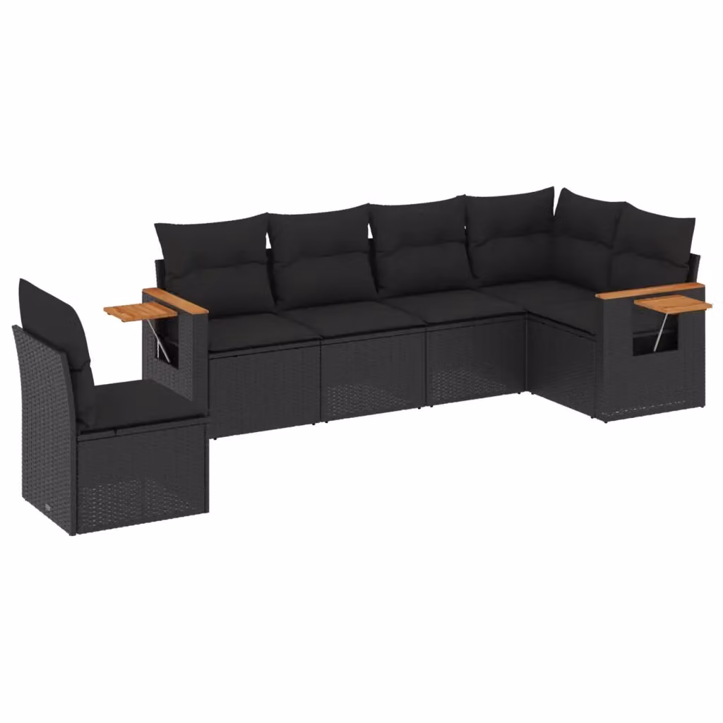 vidaXL Set Divano da Giardino a L in Polyrattan Nero con Cuscini e Tavolino da 6 Pezzi – 2
