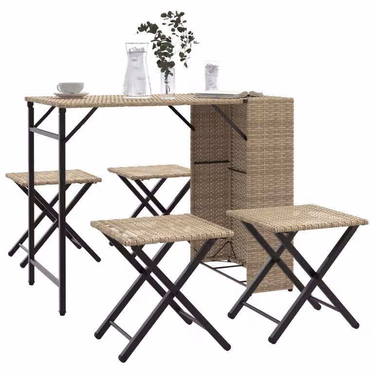 Set da giardino vidaXL in polyrattan beige composto da 5 pezzi con design moderno e pieghevole