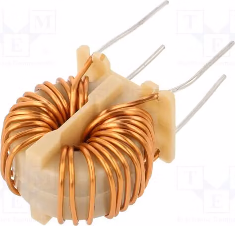 1x Induttore: filo, 2,2 mH, 230 VAC, 11,3 A, 13 mΩ, 17,8x18 mm, per montaggio su circuito stampato, -20÷50%, DTS-25/2,2/11,3-C