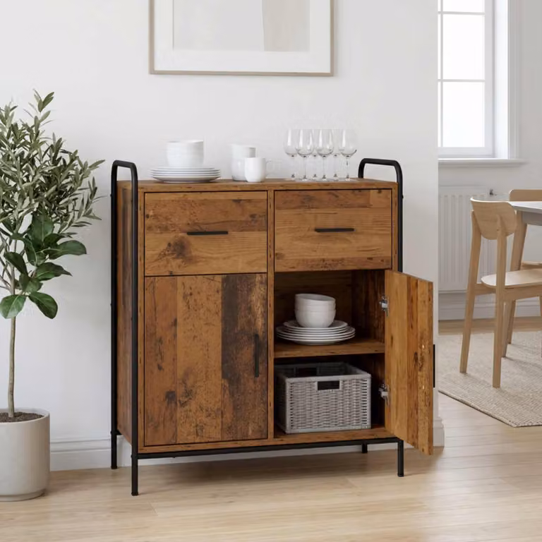Credenza moderna vidaXL in legno ingegnerizzato e metallo, colore marrone, L: 97 cm, P: 33 cm, H: 81 cm