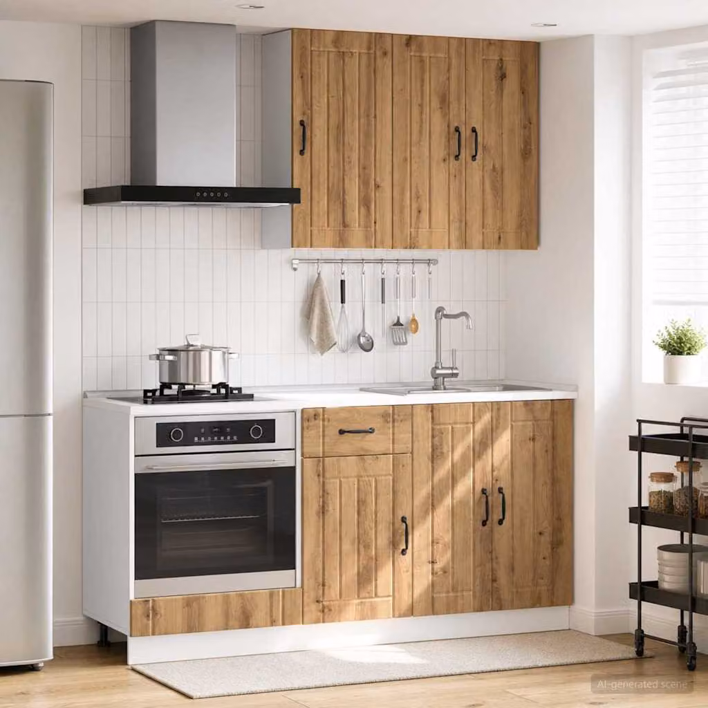 vidaXL Unità Cucina LUCCA 5 Pezzi in Legno Rovere Marrone Moderno con Ante a Battente e Cassetti