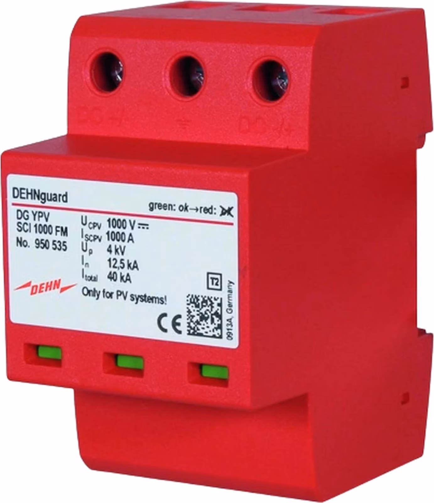 Scaricatore di sovratensione DEHN PV, 1200 V CC, tipo II, contatto FM, 1 pz.