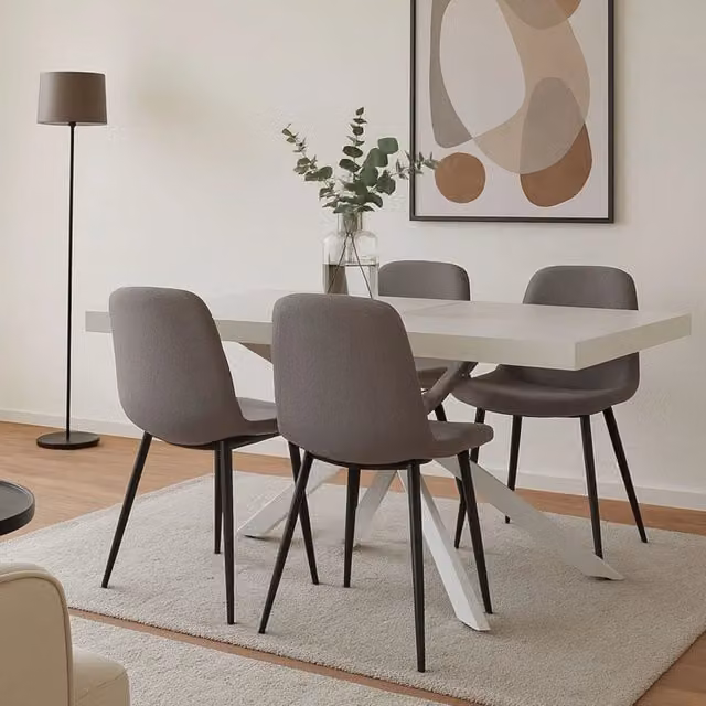 Tavolo Anson Allungabile con Piano Bianco Effetto Legno e Gambe Incrociate in Alluminio Bianco, 160/240 × 90 × 75 cm