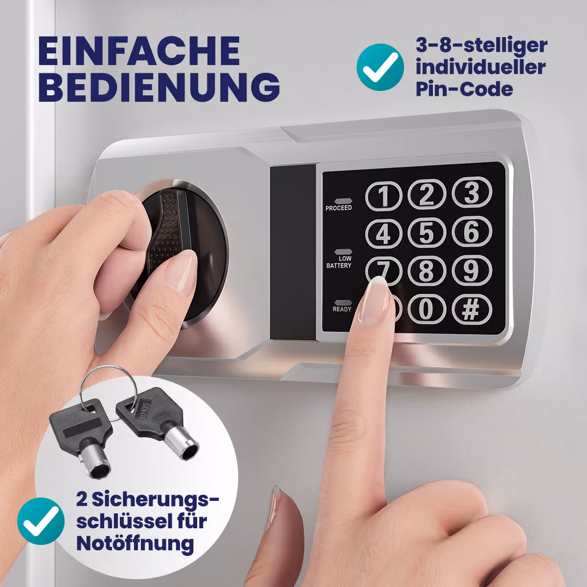 Cassaforte elettronica Deuba in acciaio color argento con porta da 4mm e batterie incluse – 2