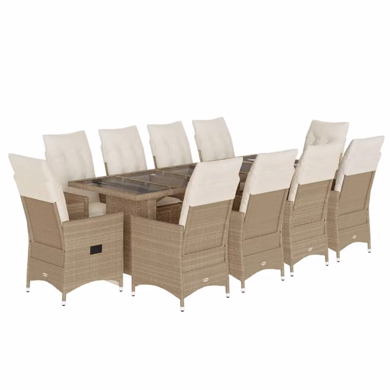 Set Bistrò da Giardino 11 pz con Cuscini in Polyrattan Beige