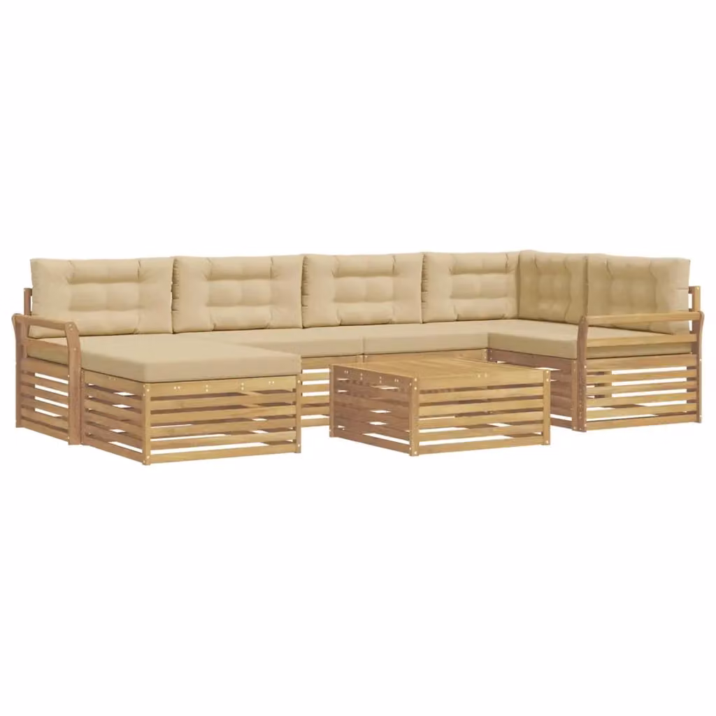 Set di divani da esterno moderno vidaXL in legno di acacia con 7 pezzi, Bianco e Beige – 2