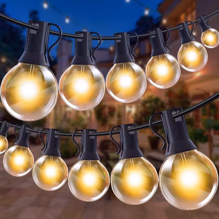 Catena luminosa a LED, 30 metri, 50+2 lampadine, grado di protezione IP44, luce bianco caldo, resistente agli urti