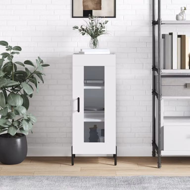 vidaXL Credenza Bianca Lucida con Ante in Vetro e Mensole Interne, L/P/H: 34,5 x 34 x 90 cm