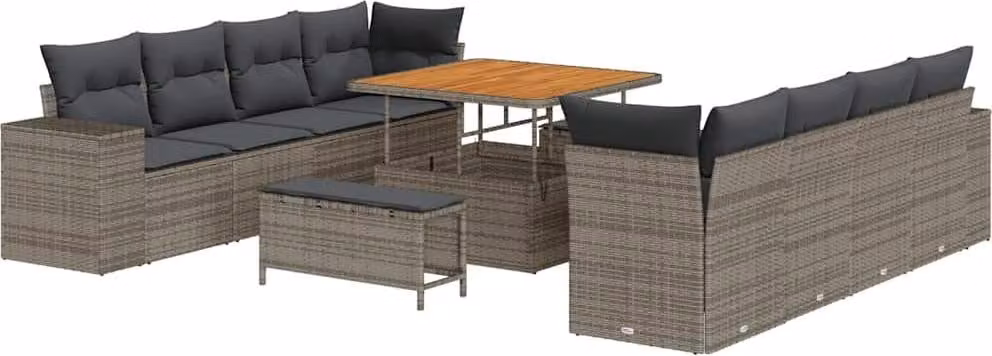 Set Divano da Giardino con cuscino 11 pcs Grigio polyrattan
