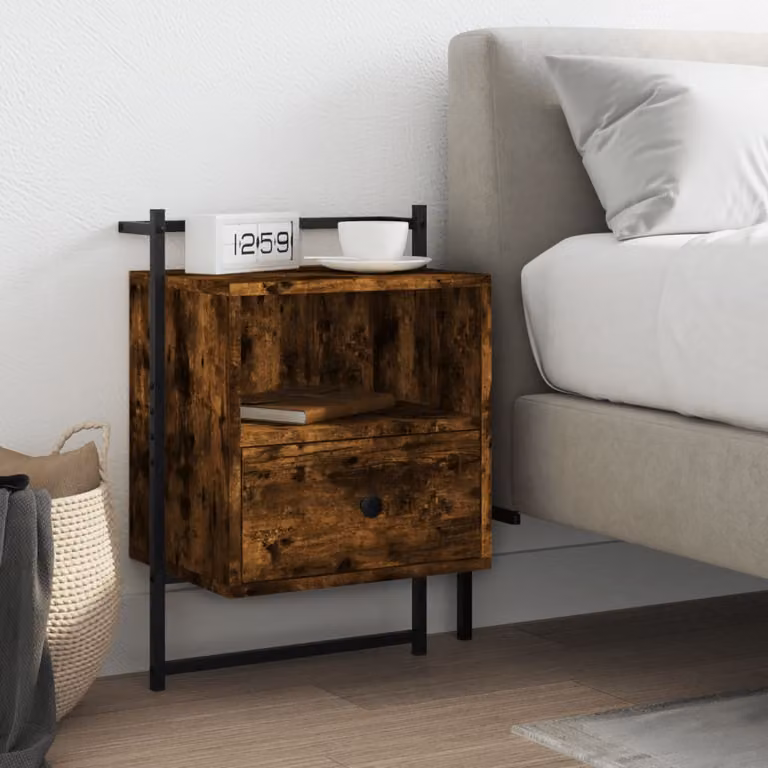 Comodino a muro vidaXL in legno Rovere Fumo, stile industriale, L: 40 cm, P: 30 cm, H: 61 cm