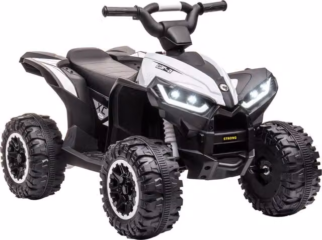 Quad Elettrico HOMCOM per Bambini 3-5 Anni 12V con 2 Velocità, Ruote Larghe, Sospensioni, Fari LED e Suoni, Bianco – 1