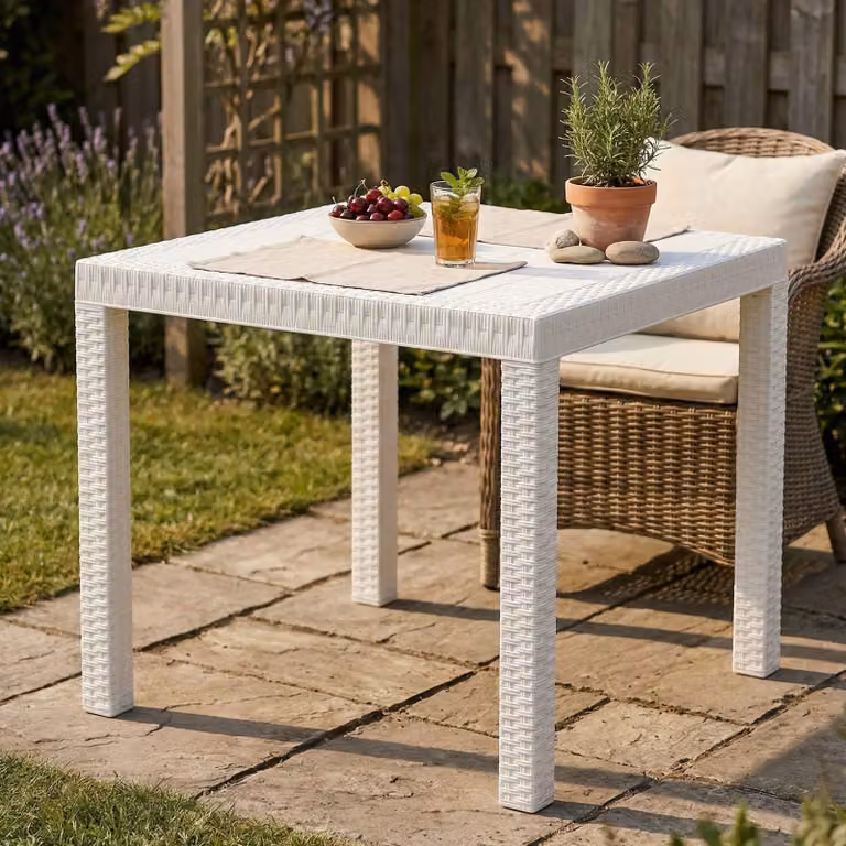 Dmora Tavolo da Esterno Acqua 80x80x74h cm Bianco, 6 Posti Resistente ai Raggi uv, Waterproof, Resina, Lavabile  Italy