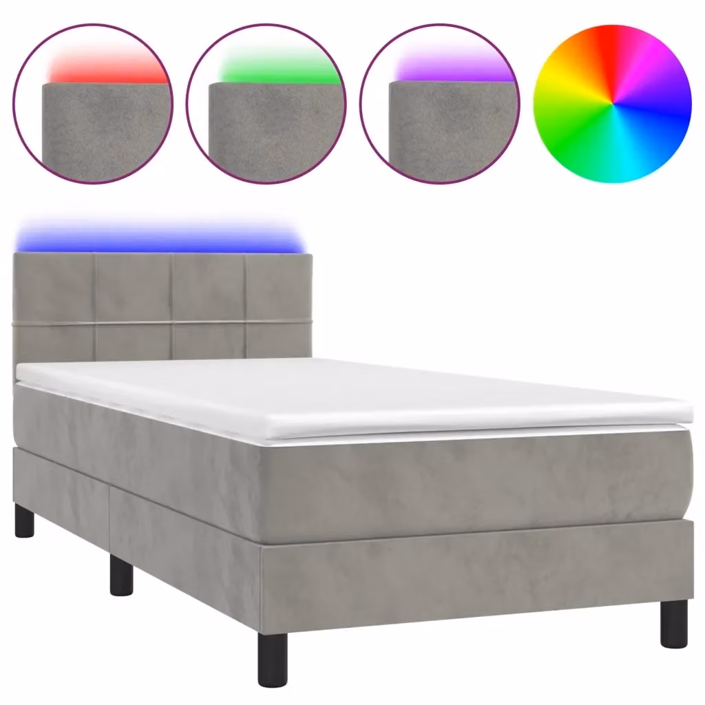 Letto Ibrido con Materasso e Illuminazione LED vidaXL in Velluto Grigio L/P: 80 x 200 cm – 2