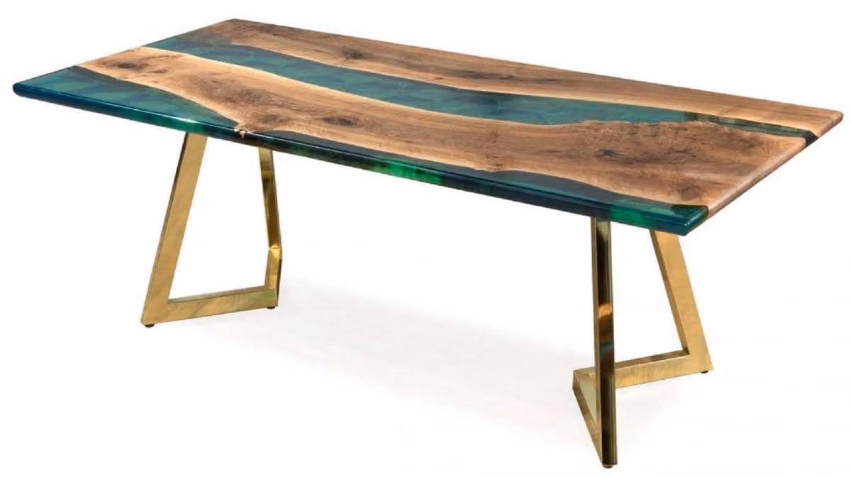 Casa Padrino tavolo da pranzo marrone / verde / oro 210 x 100 x h. 76 cm - Tavolo da cucina rettangolare in resina epossidica - Mobili Sala da Pranzo - Mobili in resina epossidica - Mobili