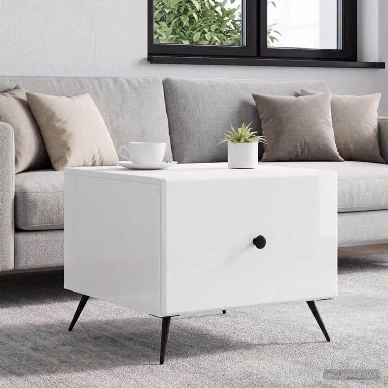 vidaXL Tavolino da salotto rettangolare Bianco Lucido L/P/H: 49 x 50 x 40 cm