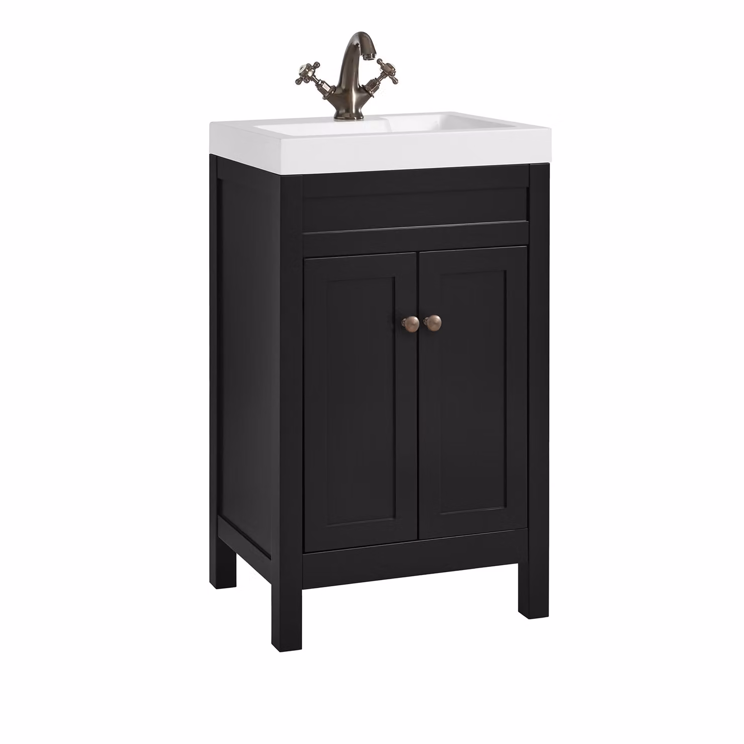 Mobile Bagno Grigio Nero da 500mm con Lavabo e  Maniglia Classica Rotonda in Bronzo Spazzolato - Warwick