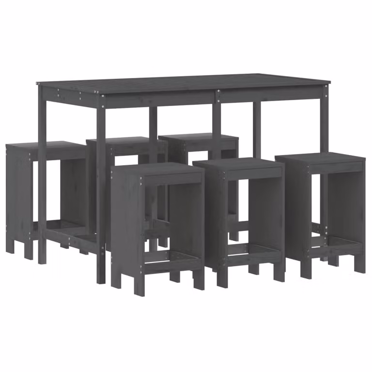 Set Bar da Giardino 7 pz Grigio in Legno Massello di Pino