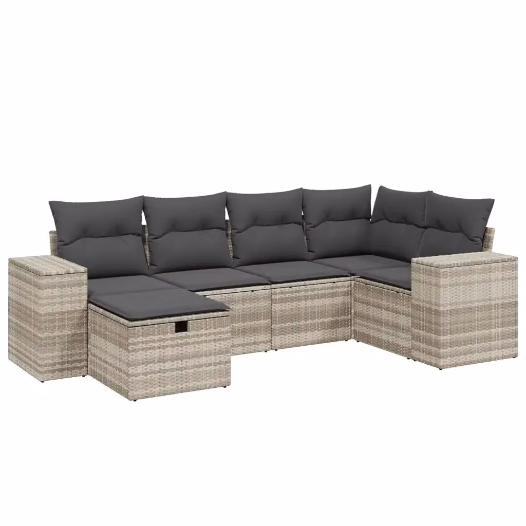 vidaXL Set Divano da Giardino a L 6pz in Polyrattan Grigio con Cuscini e Ottoman – 2