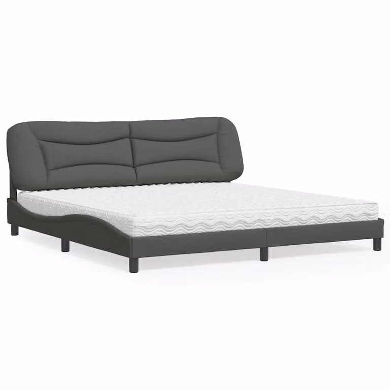 Letto con Materasso Hvar vidaXL in Tessuto Grigio e Bianco L/P/H: 200 x 200 x 74,5 cm