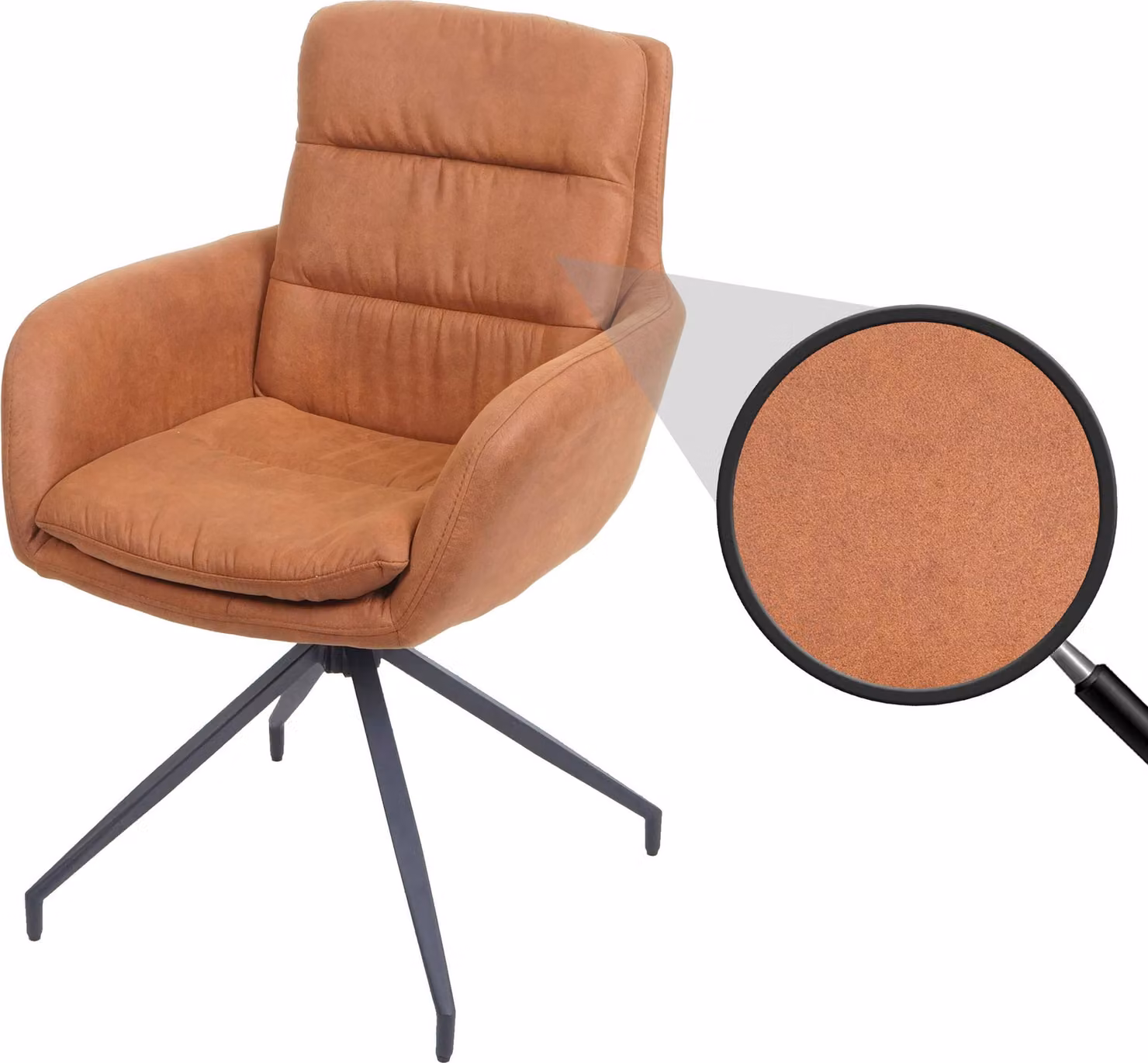 Sedia da pranzo HWC-K32, sedia poltrona da cucina, posizione girevole automatica, tessuto MVG ~ camoscio marrone