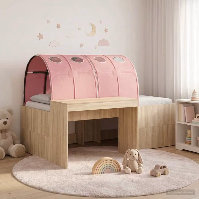 Letto con Tunnel vidaXL in Legno Ingegnerizzato, Rovere Sonoma e Rosa, L/P/H: 200 x 80 x 123,5 cm