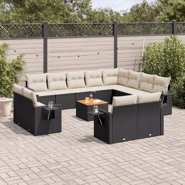 Set di Divani da Giardino VIDAXL in Polyrattan Nero con Cuscini, Design Moderno a Forma di U, 13 Pezzi – 1
