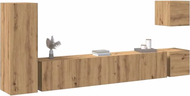 Set Mobile TV da Parete vidaXL in Legno Multistrato Rovere Marrone 5 Pezzi