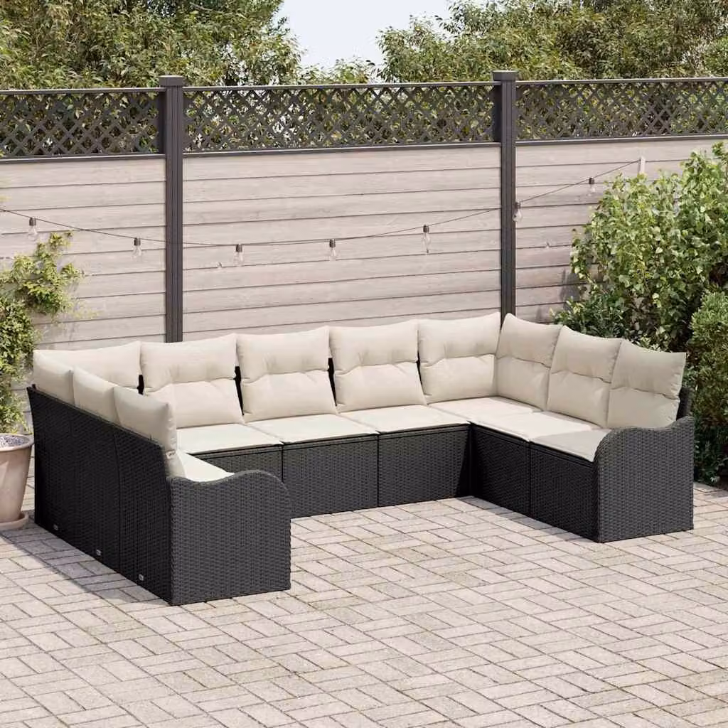 Maison Exclusive - Set Divano da Giardino 9 pcs Nero polyrattan