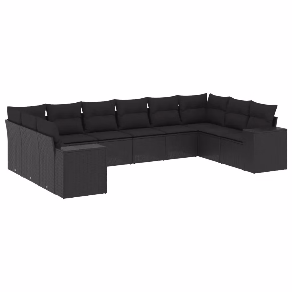 Set di Divani da Giardino vidaXL a Forma di U con Cuscini, Polyrattan e Acciaio Nero – 2