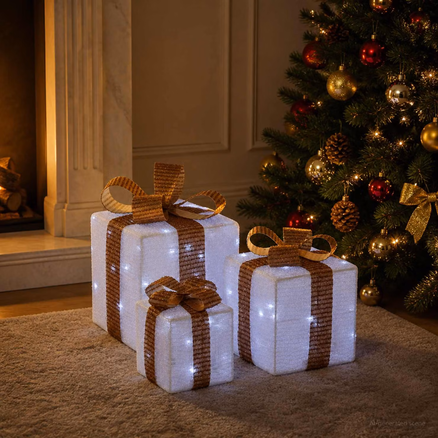 vidaXL Scatola regalo di Natale illuminata 3 pz 64 LED Bianco freddo