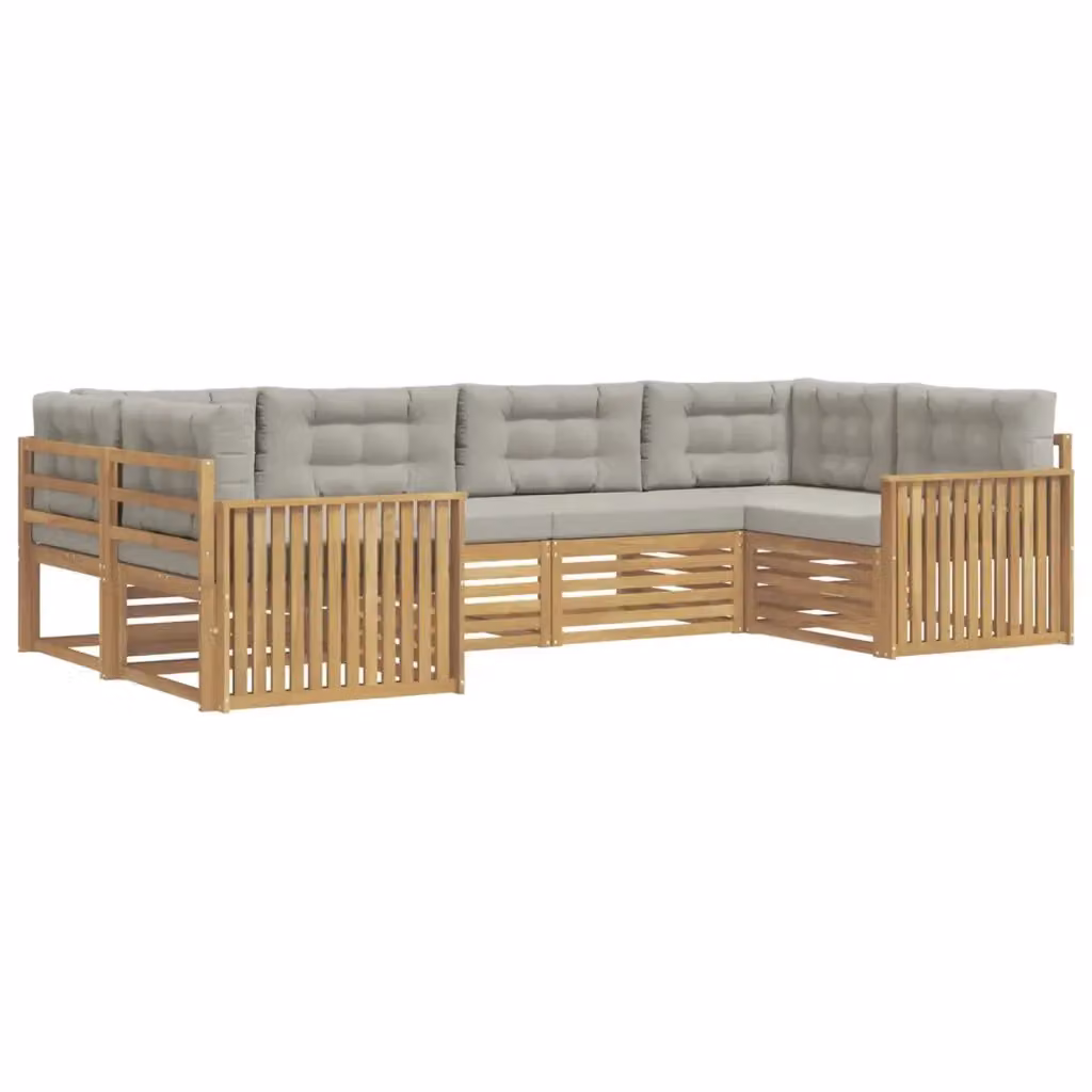 Set di divani da esterno a L vidaXL in legno di acacia con cuscini, Bianco e Grigio – 2