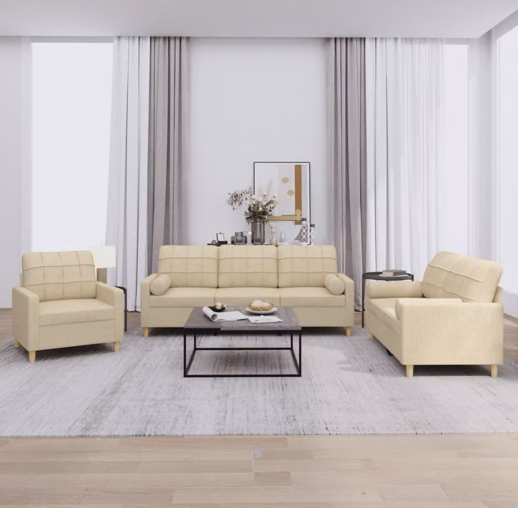 Maison Exclusive - Set divano a 3 pezzi con cuscini in tessuto color crema