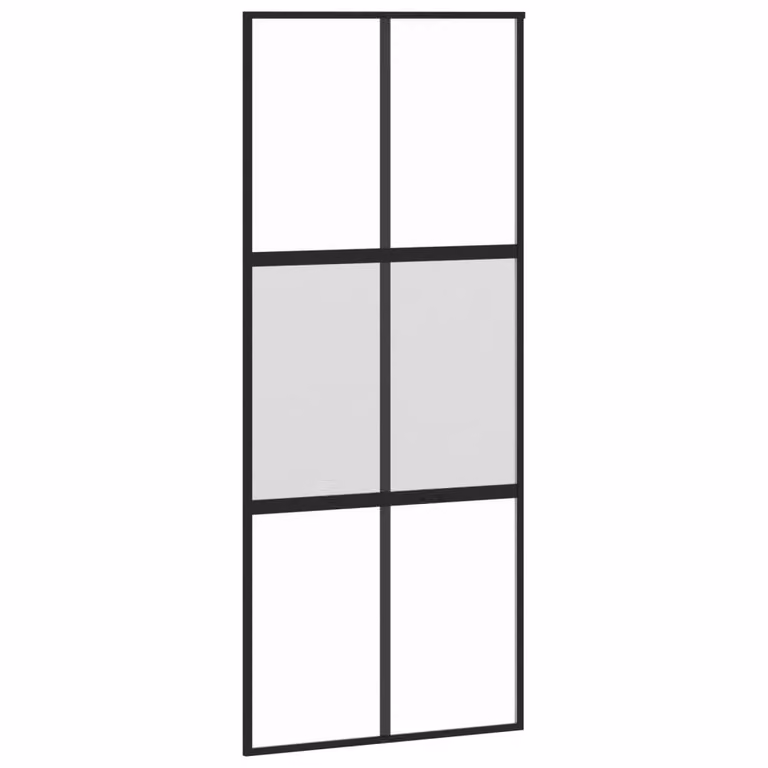 Porta Scorrevole Nera 90x205 cm in Vetro Temperato e Alluminio