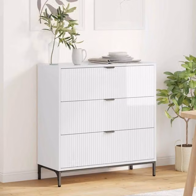 Credenza moderna vidaXL in MDF e metallo bianco lucido L: 79,5 cm, P: 33 cm, H: 82 cm
