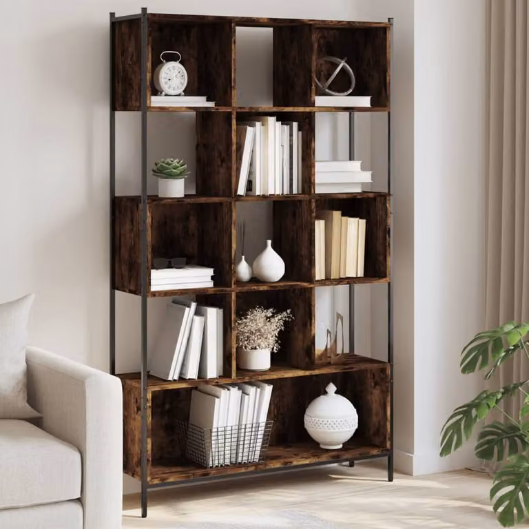 Libreria vidaXL in Legno e Metallo Rovere Fumo, Stile Industrial, L 102 cm x P 20 cm x H 172 cm