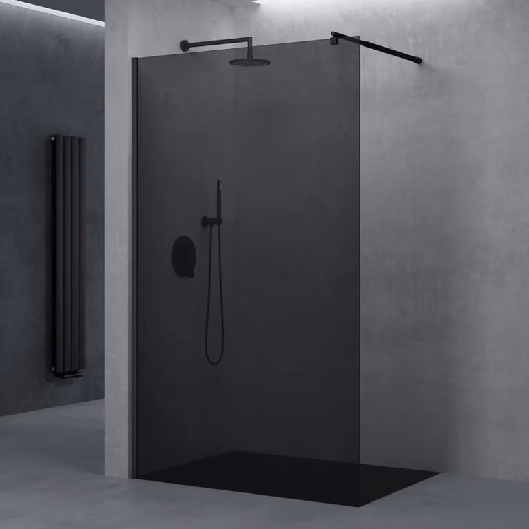 doporro Box Doccia Walk-In 100x200 cm, Parete Doccia Fissa in Vetro Temperato FumšŠ 8 mm con Barra Stabilizzatrice Regolabile e Profilo Nero Opaco šC Bremen01VG