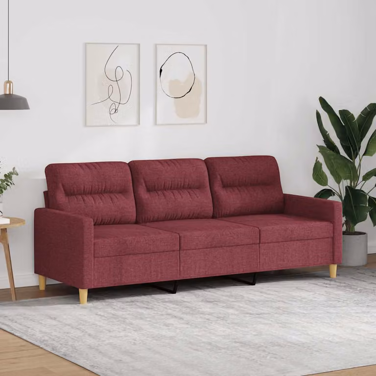 Divano a 3 posti moderno vidaXL in tessuto rosso con struttura in metallo L: 198 cm, P: 80 cm, H: 77 cm