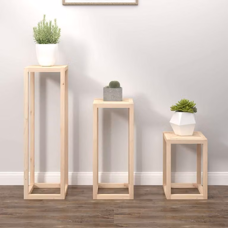Set di 3 supporti per piante vidaXL in legno di pino color beige