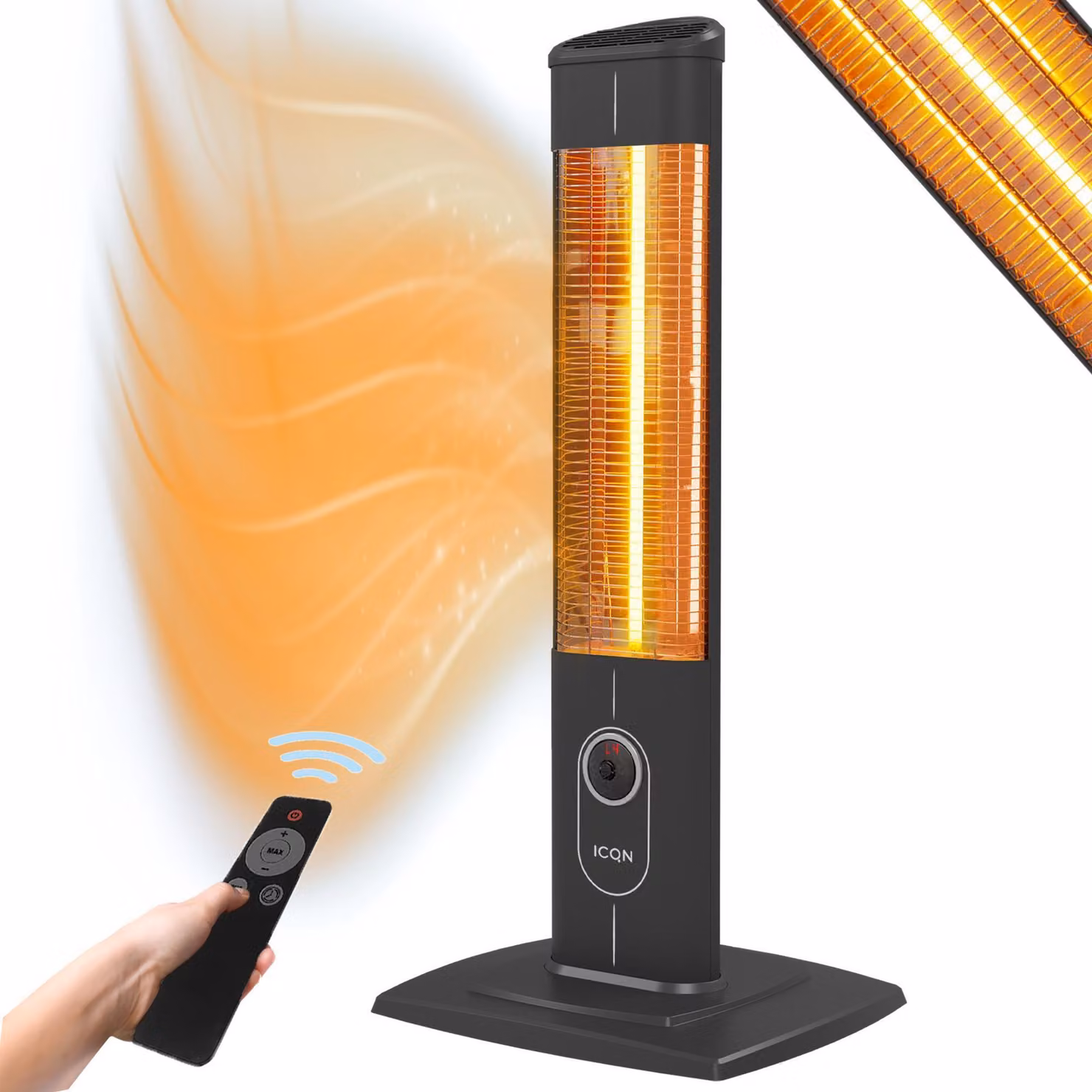 ICQN riscaldatore radiante a pavimento con telecomando, 2300 watt, infrarossi, riscaldatore a infrarossi per interni ed esterni, riscaldatore radiante a pavimento, dispositivo a pavimento, IP20, display digitale