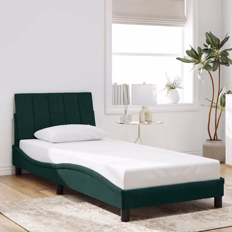 vidaXL Giroletto Hanko Verde Scuro in Velluto con Listelli in Legno 90x200 cm