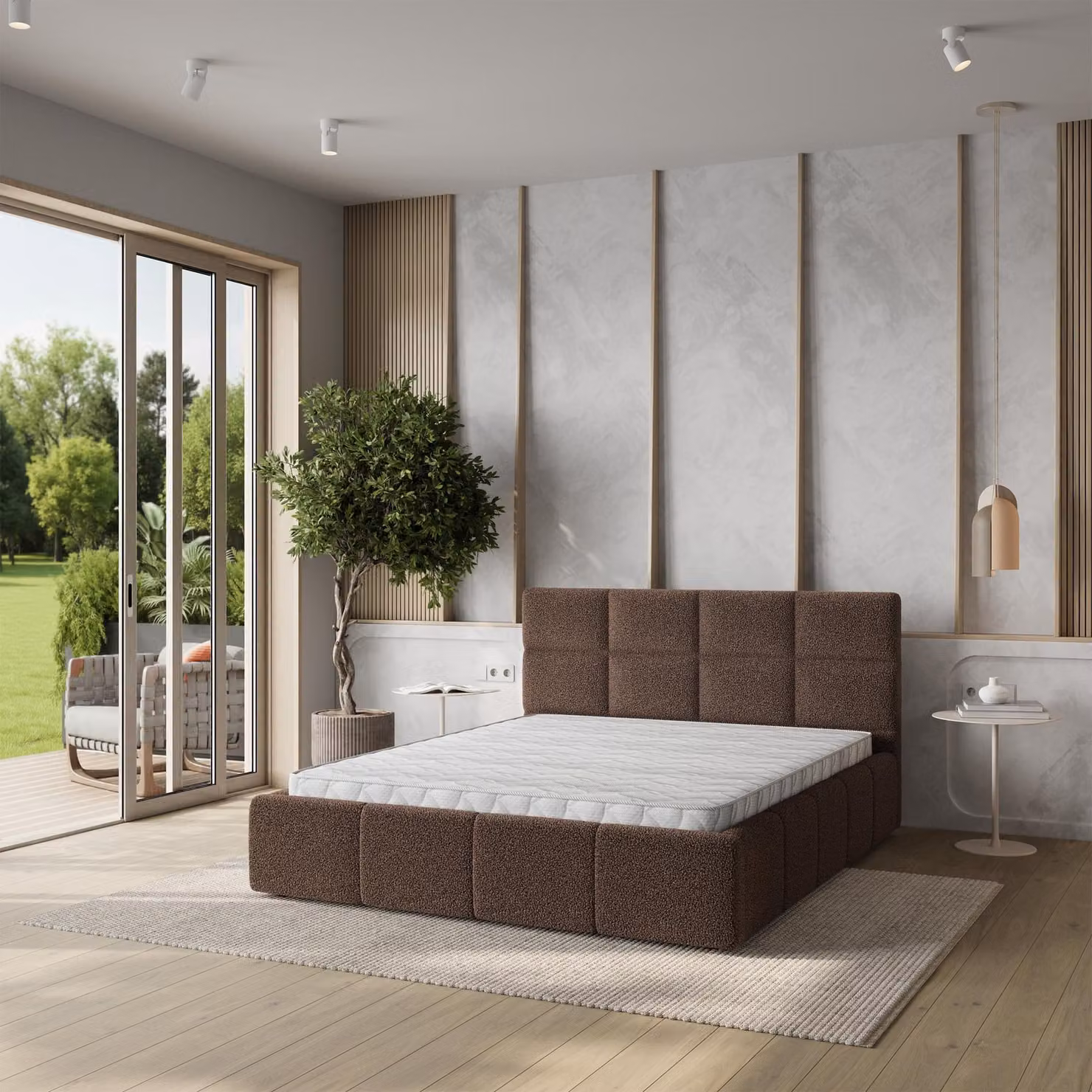 Letto imbottito Masseno COMO Q 200x200 cm, letto imbottito con cassetti - Marrone, QUELLE 25
