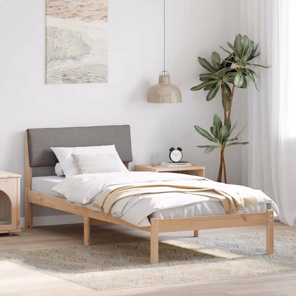Struttura del letto con testiera vidaXL in legno di pino, marrone, beige e grigio, 90 x 200 cm