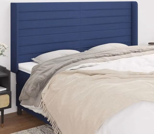Testiera ad Orecchio-Testata con Orecchie Blu 163x16x118/128 cm in Tessuto 517214