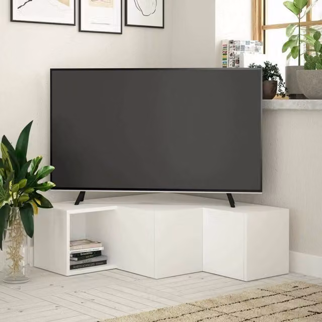 Mobile porta TV Fiorenza DMORA, Credenza da soggiorno moderna in MDF Bianco, L: 90 cm, H: 92 cm, P: 32 cm – 1